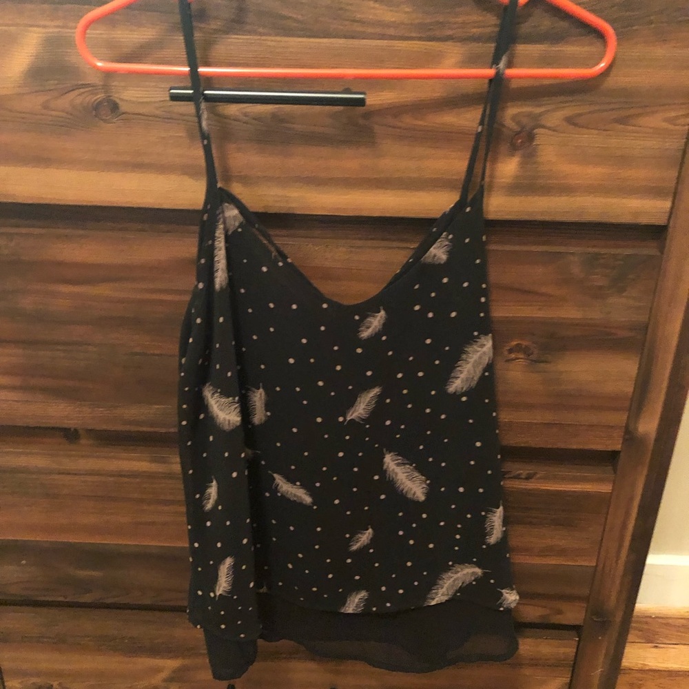 Black Tank Top with Feather/Polka Dot Pattern